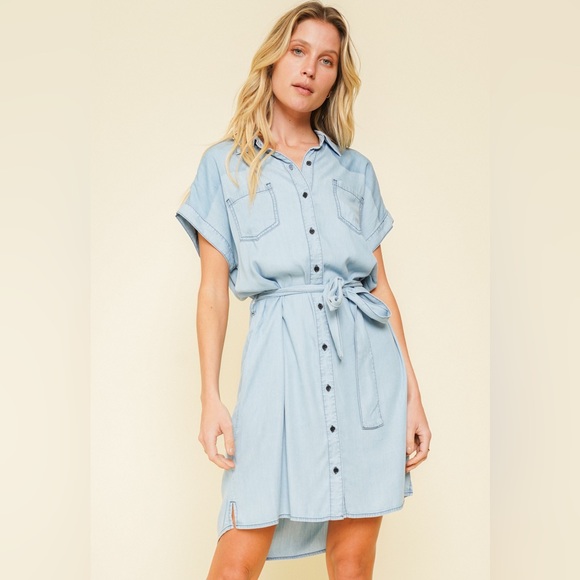 Hem & Thread Dresses & Skirts - 🆕Hem & Thread Chambray Button Down Belted Shirt Dress Denim Vintage Design